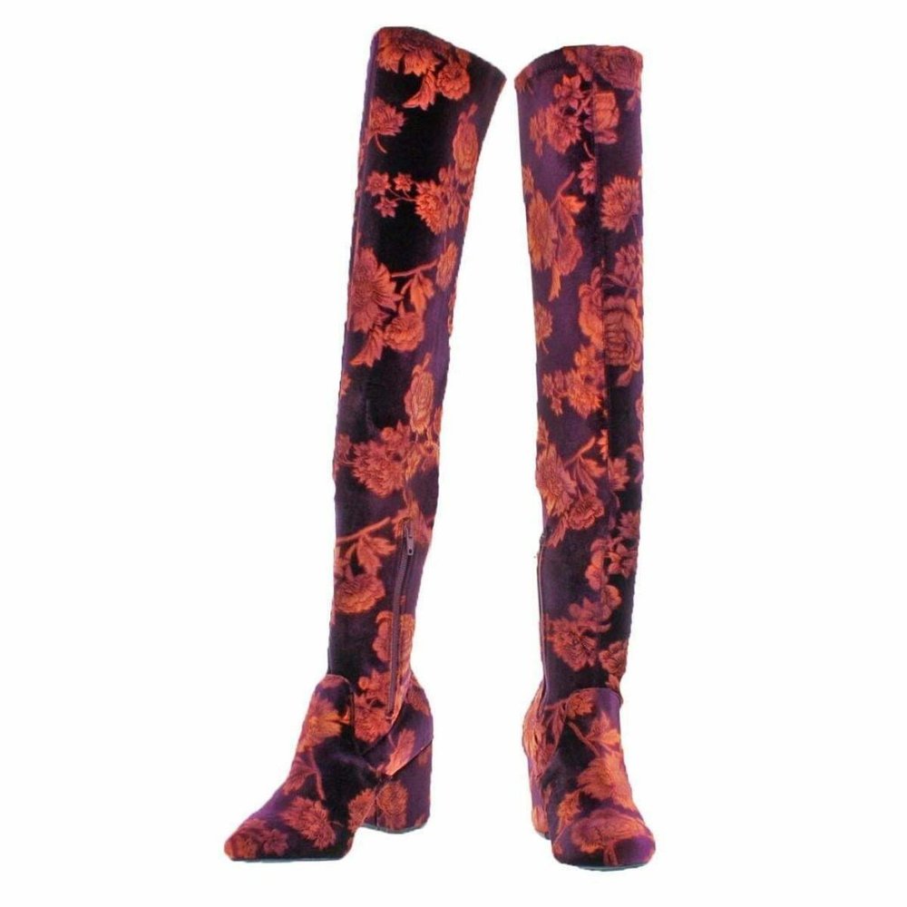 Lust For Life "Andie" Floral Velvet Boots - Size 7